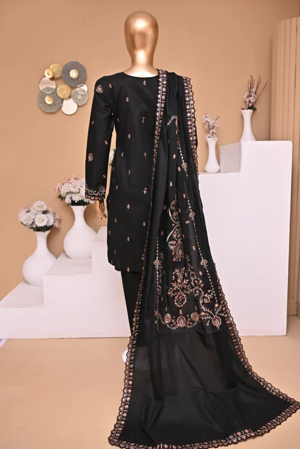 NIGHT BLACK 3 PIECE COTTON EMBROIDERED SUIT {UNSTITCHED} – 5001 – BINOSMAN - Image 3