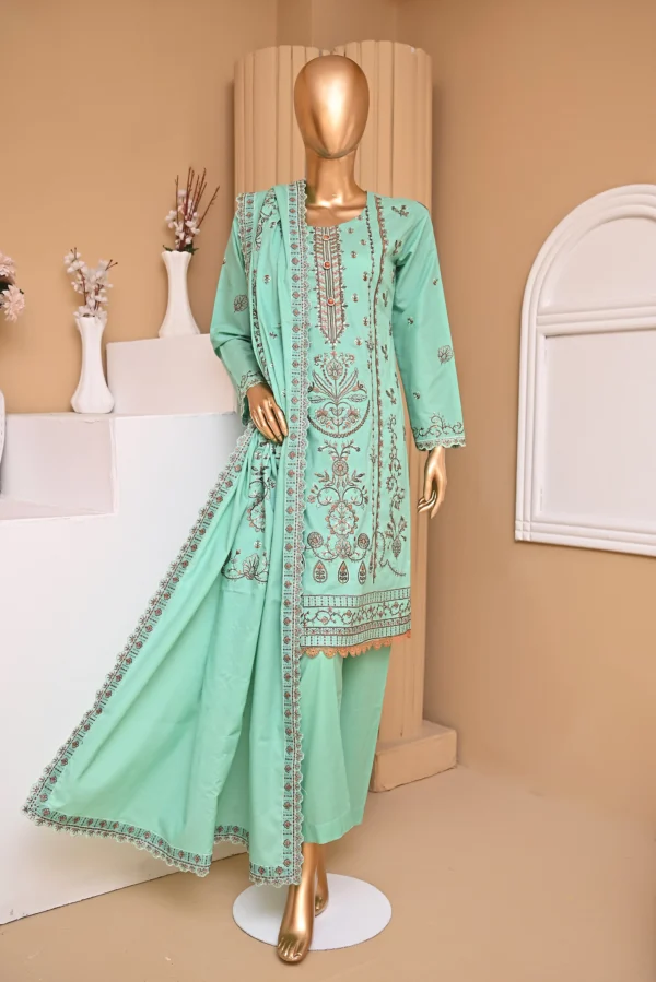 AQUA GREEN 3 PIECE COTTON EMBROIDERED SUIT {UNSTITCHED} – 5005 – BINOSMAN