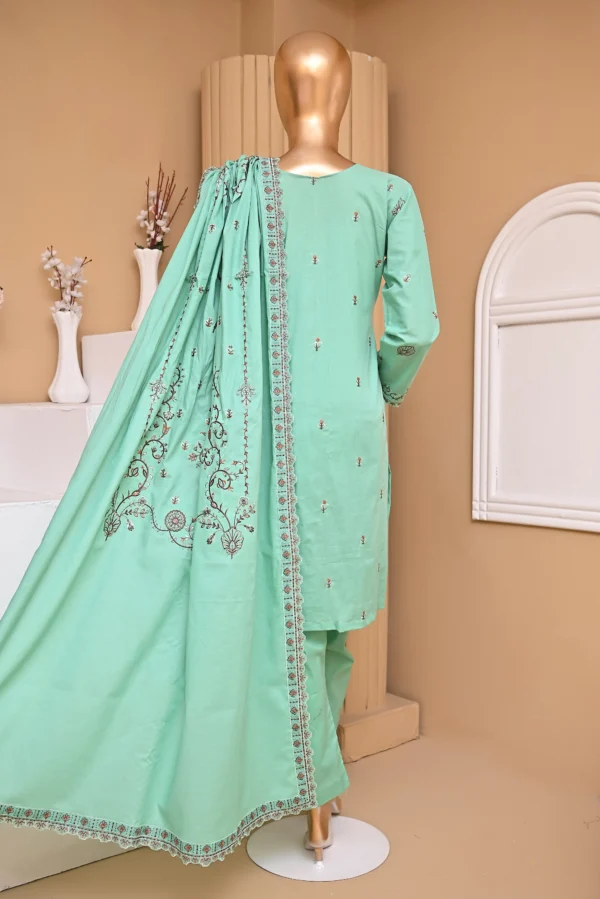 AQUA GREEN 3 PIECE COTTON EMBROIDERED SUIT {UNSTITCHED} – 5005 – BINOSMAN - Image 3