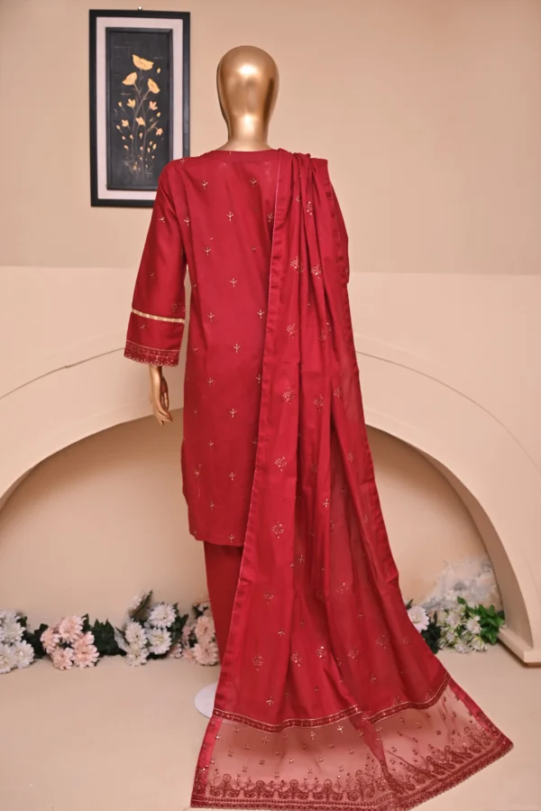 DULL RED 3 PIECE COTTON EMBROIDERED SUIT {UNSTITCHED} – 6001 – BINOSMAN - Image 3