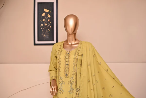 SAND YELLOW 3 PIECE COTTON EMBROIDERED SUIT {UNSTITCHED} – 6003 – BINOSMAN - Image 2