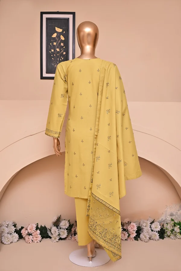 SAND YELLOW 3 PIECE COTTON EMBROIDERED SUIT {UNSTITCHED} – 6003 – BINOSMAN - Image 3