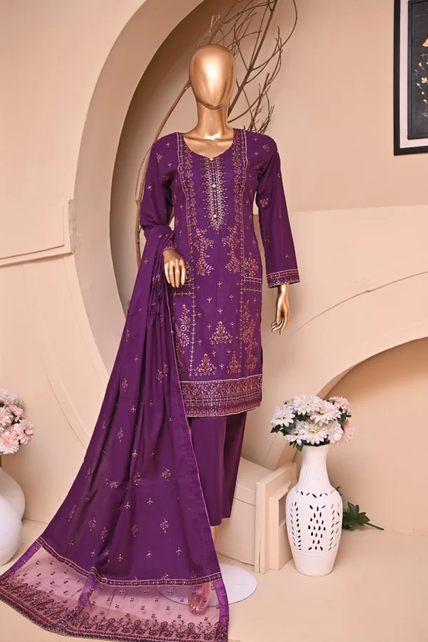 GRAPE PURPLE 3 PIECE COTTON EMBROIDERED SUIT {UNSTITCHED} – 6006 – BINOSMAN