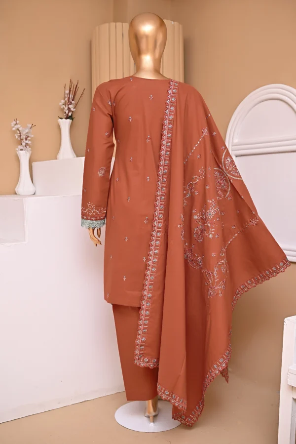 RUST BROWN 3 PIECE COTTON EMBROIDERED SUIT {UNSTITCHED} – 5006 – BINOSMAN - Image 3