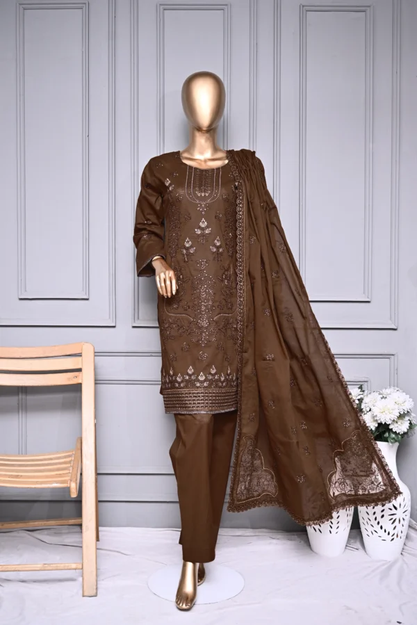 WALNUT BROWN 3 PIECE LAWN DORIA EMBROIDERED SUIT {UNSTITCHED} – 0106 – BINOSMAN