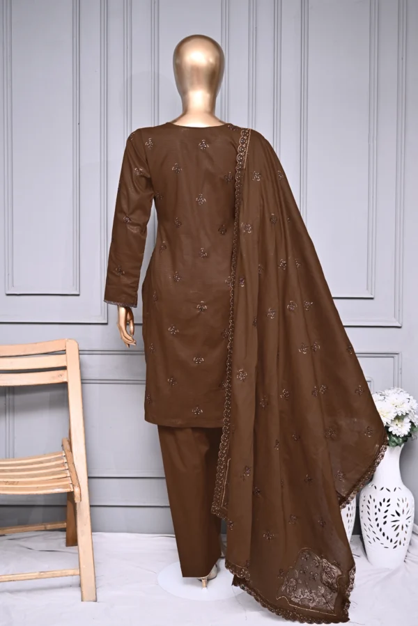 WALNUT BROWN 3 PIECE LAWN DORIA EMBROIDERED SUIT {UNSTITCHED} – 0106 – BINOSMAN - Image 4