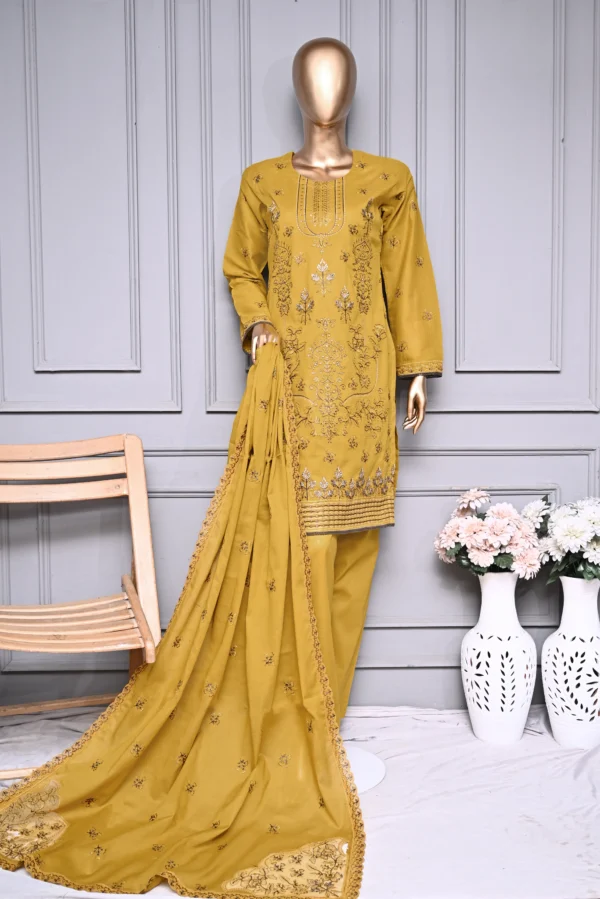 GOLD 3 PIECE LAWN DORIA EMBROIDERED SUIT {UNSTITCHED} – 0103 – BINOSMAN