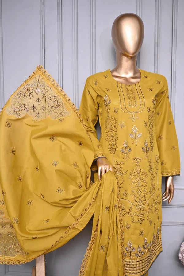 GOLD 3 PIECE LAWN DORIA EMBROIDERED SUIT {UNSTITCHED} – 0103 – BINOSMAN - Image 2