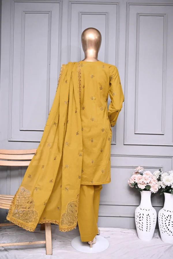 GOLD 3 PIECE LAWN DORIA EMBROIDERED SUIT {UNSTITCHED} – 0103 – BINOSMAN - Image 4