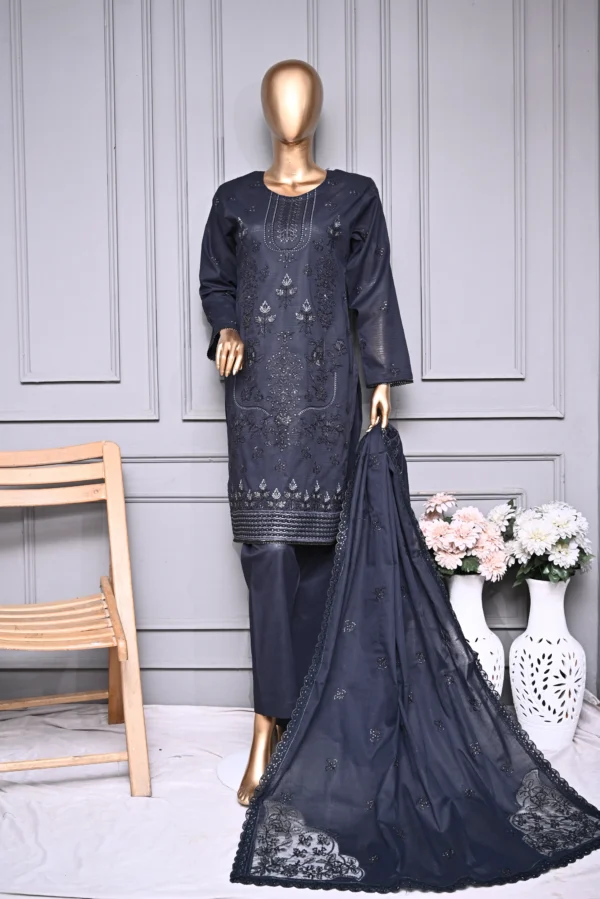 METALIC GREY 3 PIECE LAWN DORIA EMBROIDERED SUIT {UNSTITCHED} – 0105 – BINOSMAN
