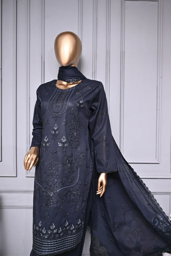 METALIC GREY 3 PIECE LAWN DORIA EMBROIDERED SUIT {UNSTITCHED} – 0105 – BINOSMAN - Image 2