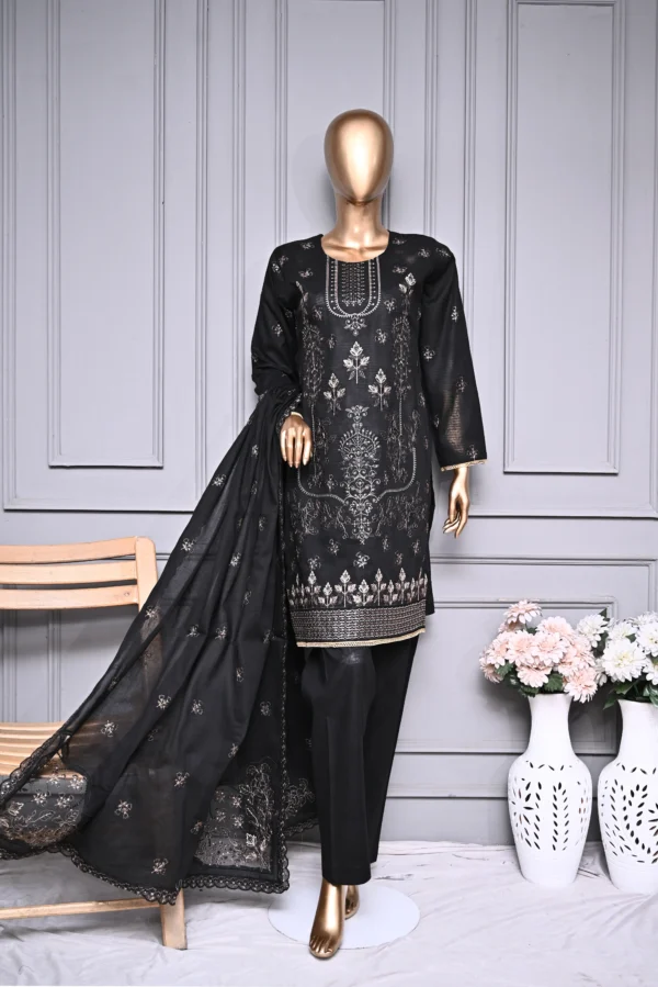 DARK BLACK 3 PIECE LAWN DORIA EMBROIDERED SUIT {UNSTITCHED} – 0101 – BINOSMAN