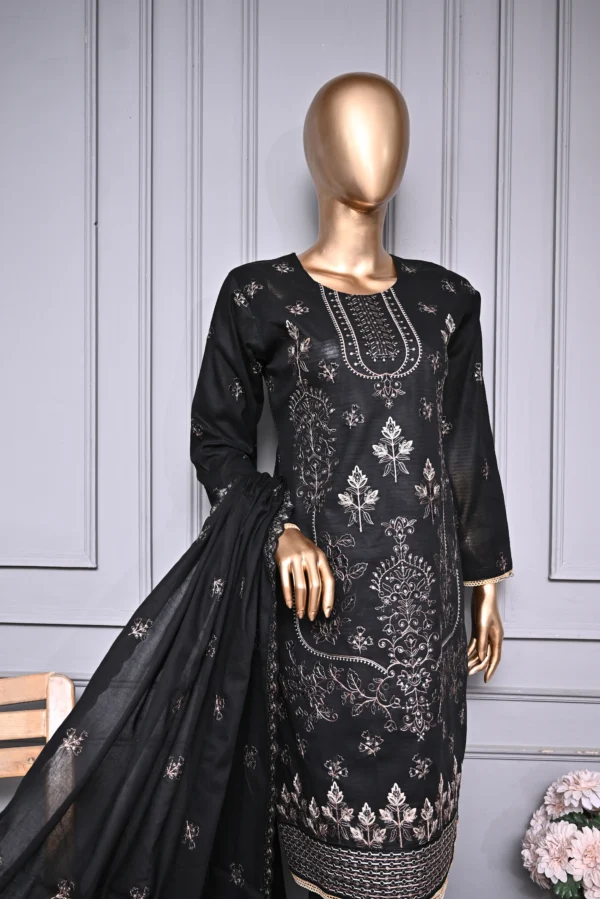 DARK BLACK 3 PIECE LAWN DORIA EMBROIDERED SUIT {UNSTITCHED} – 0101 – BINOSMAN - Image 3