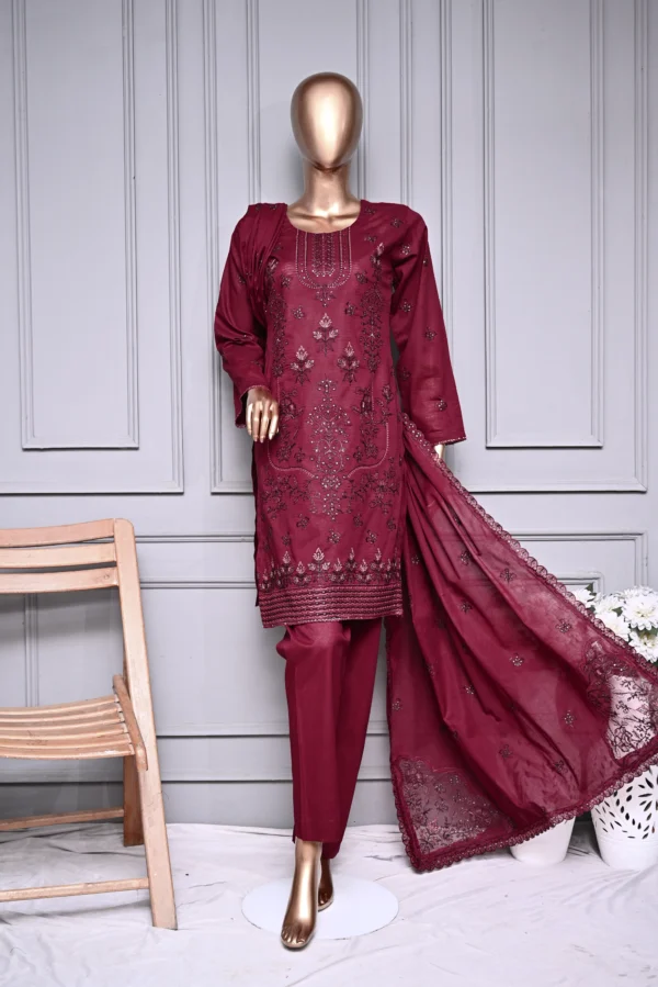MAROON 3 PIECE LAWN DORIA EMBROIDERED SUIT {UNSTITCHED} – 0102 – BINOSMAN