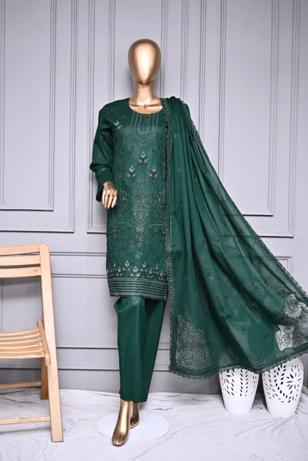BEETLE GREEN 3 PIECE LAWN DORIA EMBROIDERED SUIT {UNSTITCHED} – 0104 – BINOSMAN