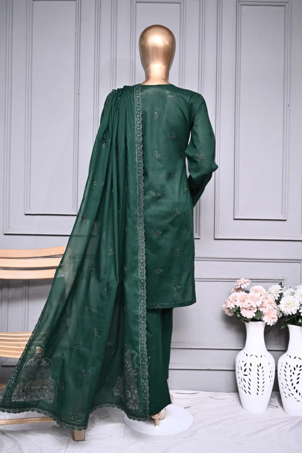 BEETLE GREEN 3 PIECE LAWN DORIA EMBROIDERED SUIT {UNSTITCHED} – 0104 – BINOSMAN - Image 4