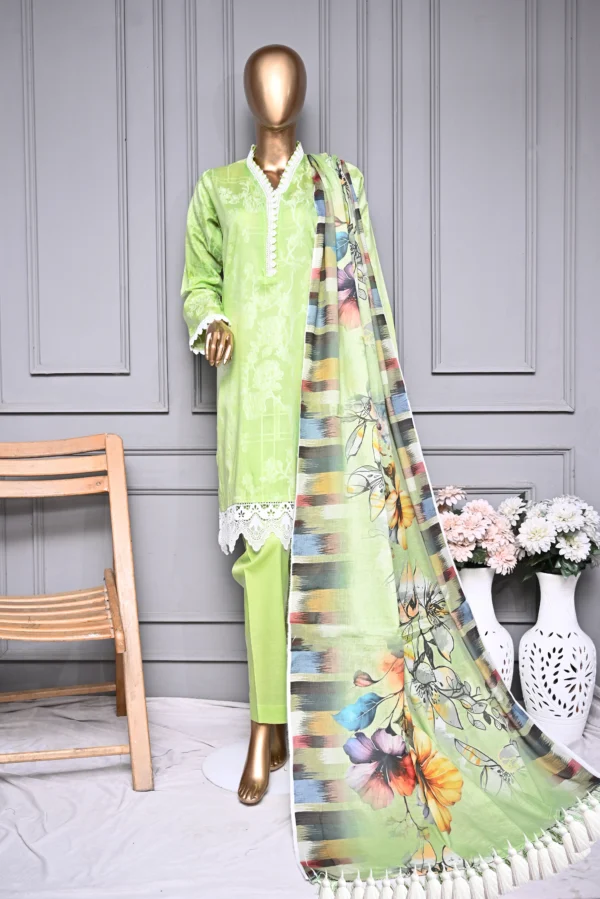 MINT GREEN 3 PIECE LAWN JAQUARD SUIT {UNSTITCHED} – 8004 – BINOSMAN
