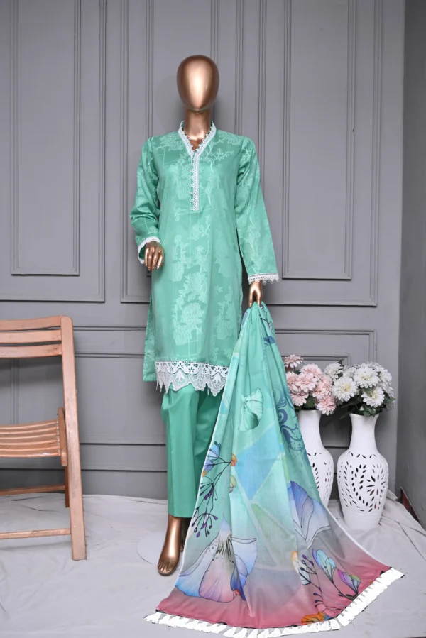 TEAL 3 PIECE LAWN JAQUARD SUIT {UNSTITCHED} – 8006 – BINOSMAN