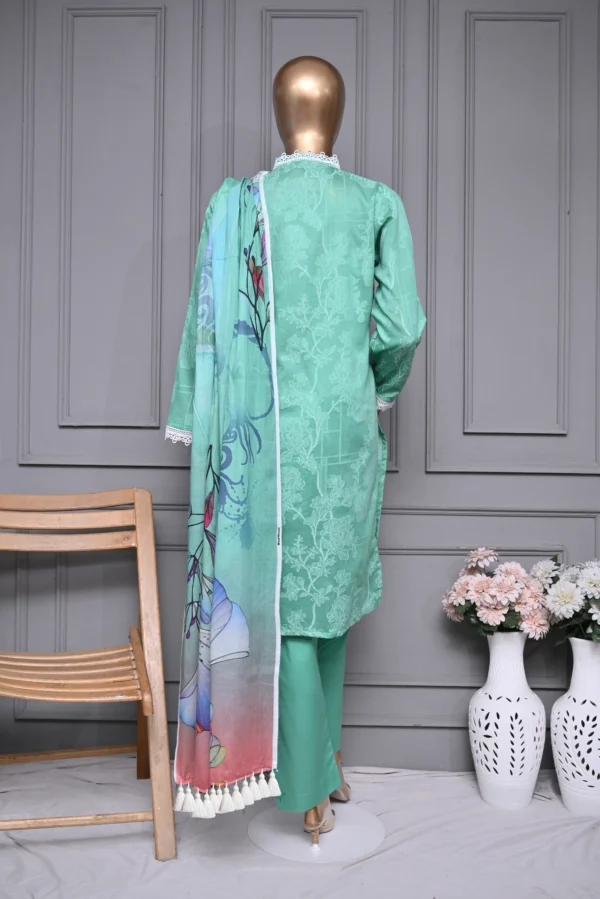TEAL 3 PIECE LAWN JAQUARD SUIT {UNSTITCHED} – 8006 – BINOSMAN - Image 3