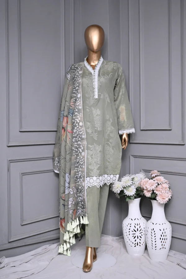 SMOKEY GREY 3 PIECE LAWN JAQUARD SUIT {UNSTITCHED} – 8008 – BINOSMAN