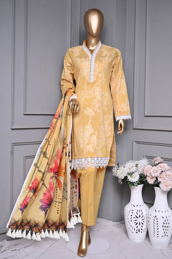SAND 3 PIECE LAWN JAQUARD SUIT {UNSTITCHED} – 8001 – BINOSMAN