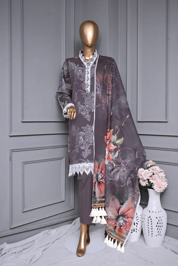 CARBON GREY 3 PIECE LAWN JAQUARD SUIT {UNSTITCHED} – 8002 – BINOSMAN