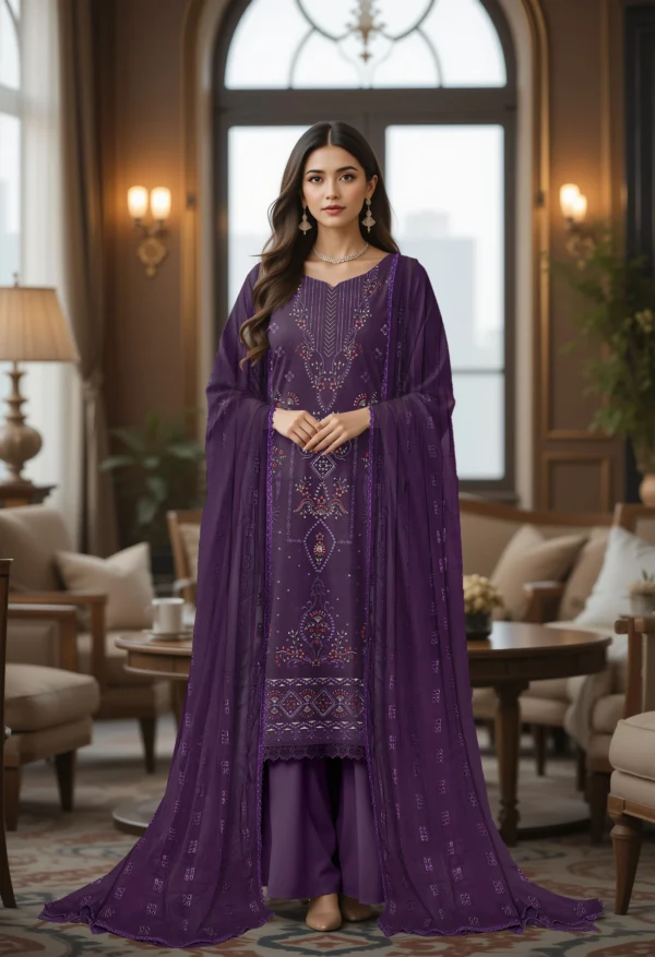 3201 – 3 PIECE VISCOSE BANA DORIA EMBROIDERED SUIT {UNSTITCHED} –BINOSMAN