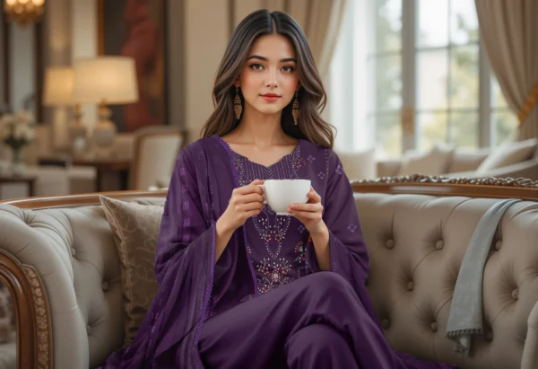 3201 – 3 PIECE VISCOSE BANA DORIA EMBROIDERED SUIT {UNSTITCHED} –BINOSMAN - Image 3