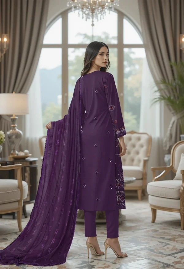 3201 – 3 PIECE VISCOSE BANA DORIA EMBROIDERED SUIT {UNSTITCHED} –BINOSMAN - Image 2