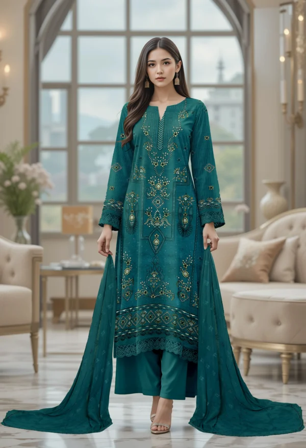 3202 – 3 PIECE VISCOSE BANA DORIA EMBROIDERED SUIT {UNSTITCHED} –BINOSMAN