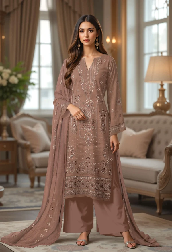 3203 – 3 PIECE VISCOSE BANA DORIA EMBROIDERED SUIT {UNSTITCHED} –BINOSMAN