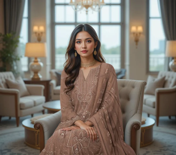 3203 – 3 PIECE VISCOSE BANA DORIA EMBROIDERED SUIT {UNSTITCHED} –BINOSMAN - Image 2