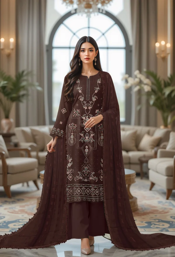 3204 – 3 PIECE VISCOSE BANA DORIA EMBROIDERED SUIT {UNSTITCHED} –BINOSMAN