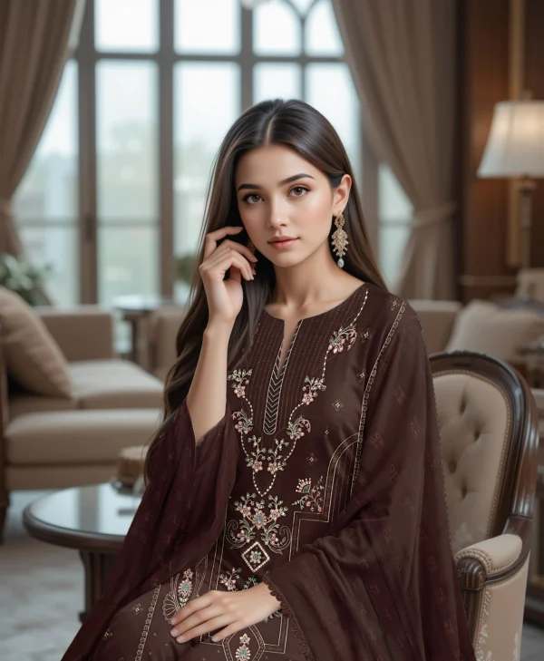 3204 – 3 PIECE VISCOSE BANA DORIA EMBROIDERED SUIT {UNSTITCHED} –BINOSMAN - Image 2