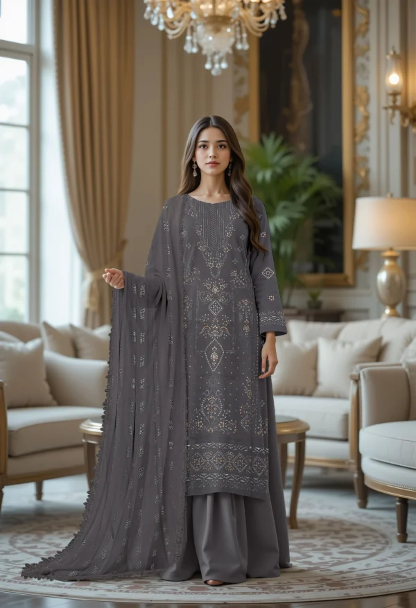 3206 – 3 PIECE VISCOSE BANA DORIA EMBROIDERED SUIT {UNSTITCHED} –BINOSMAN